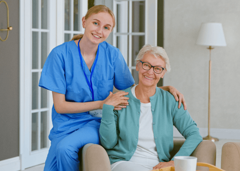 long-term care nurse with patient